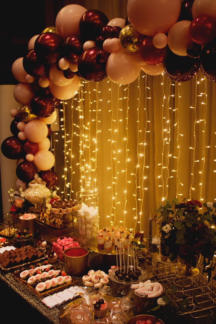 Wedding Dessert Table Balloon Arch with Lights