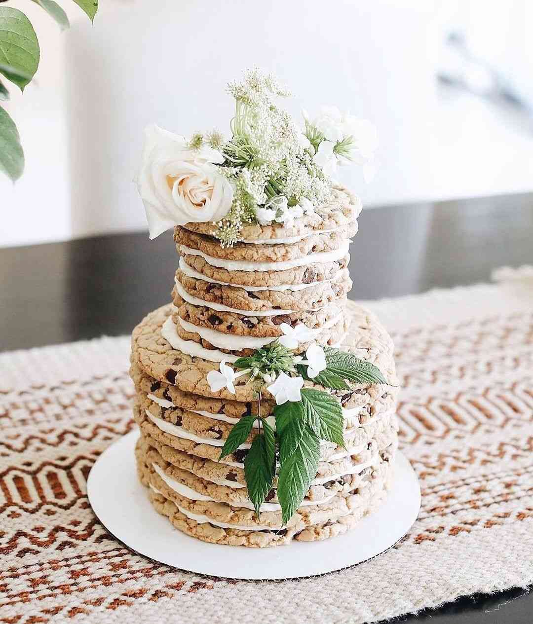 Wedding cookie cake with greenery