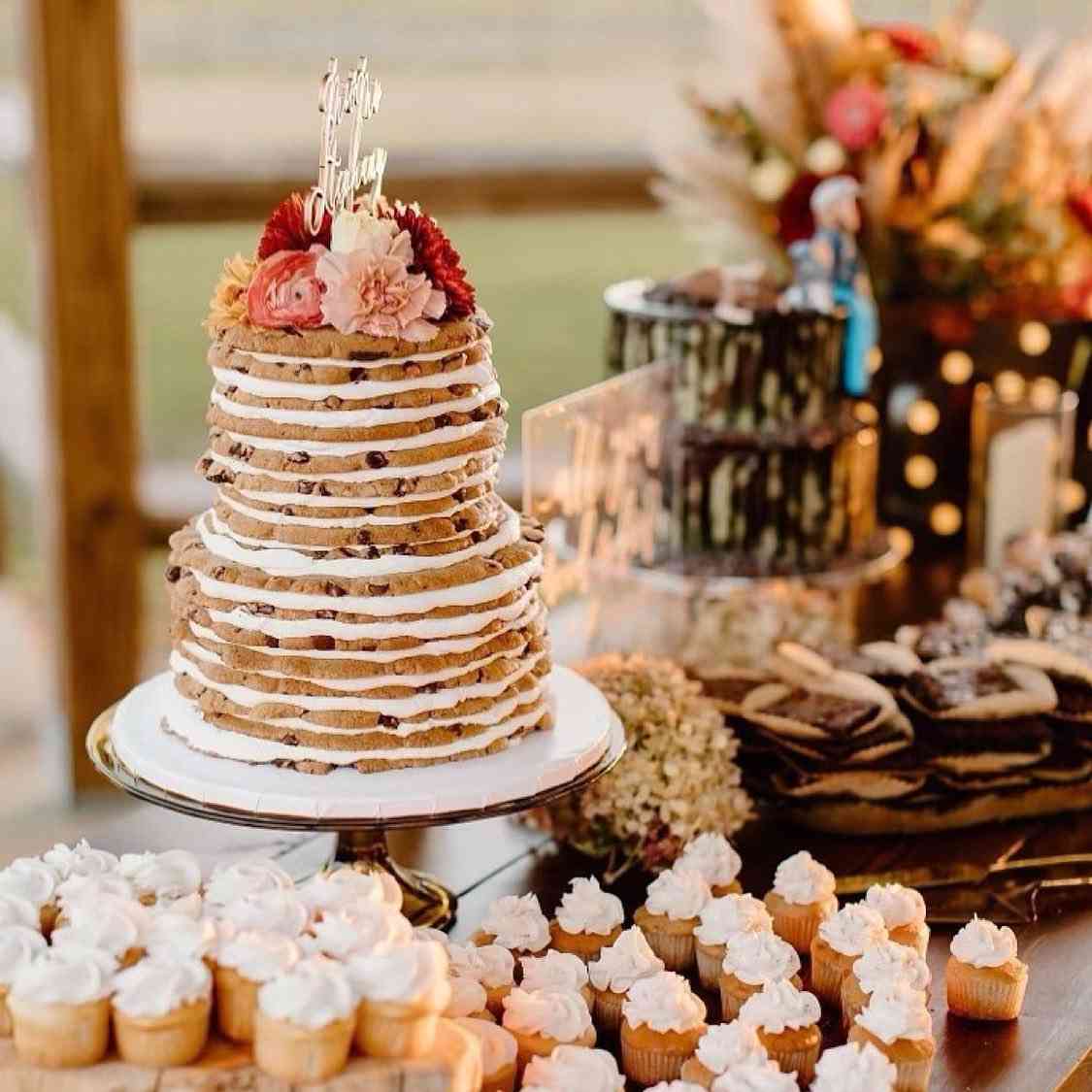 cookies wedding cake with cupcakes