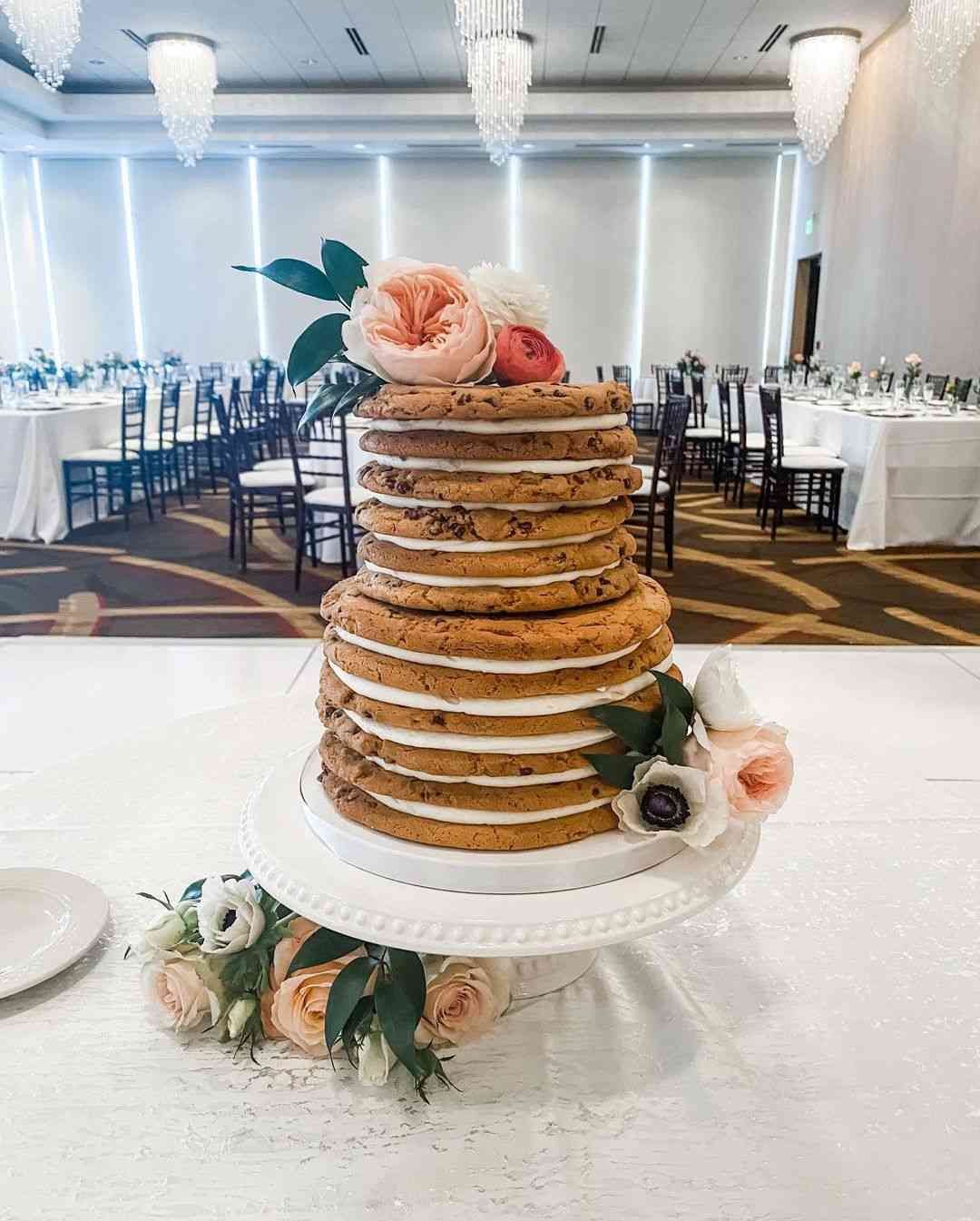 cookies wedding cake with peach roses