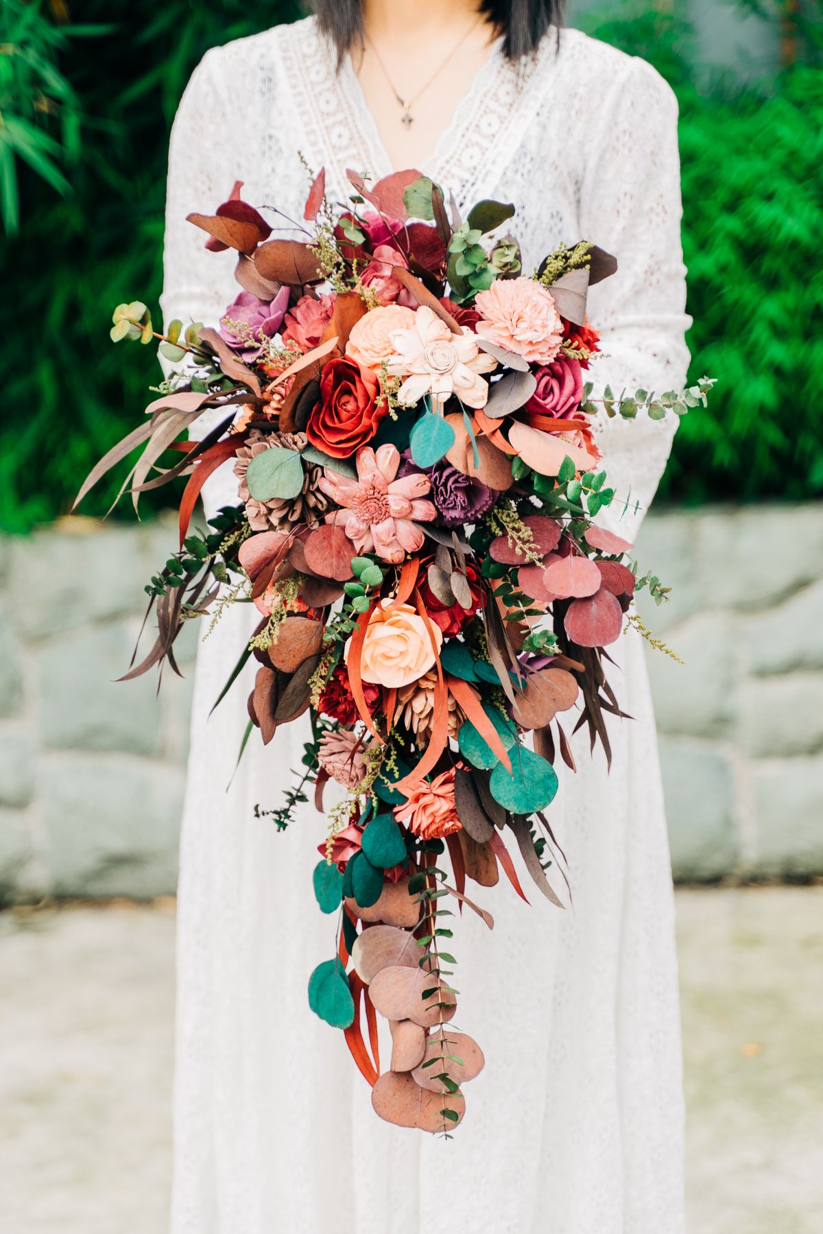 dusty rose fall sola wood cascade wedding bouquet