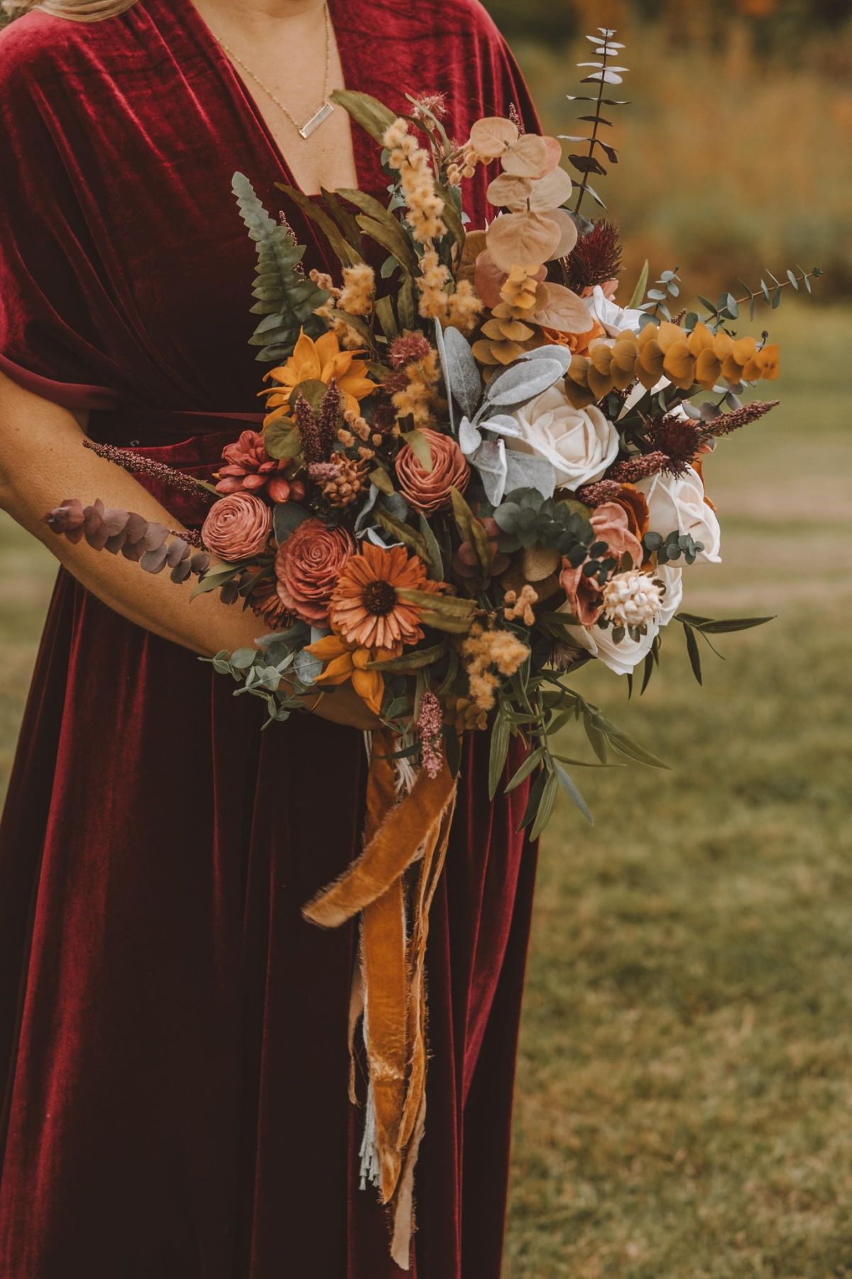 fall yellow and terracotta sola wood wedding bouquet