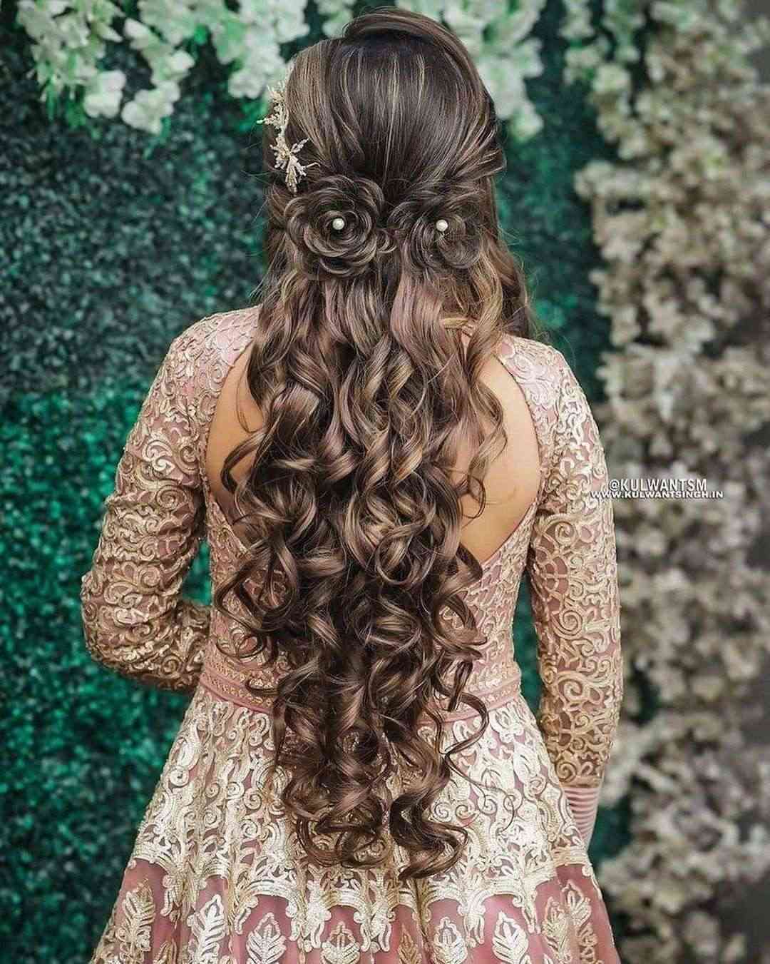 floral half up half down indian wedding hairstyle via weddingsdecoded