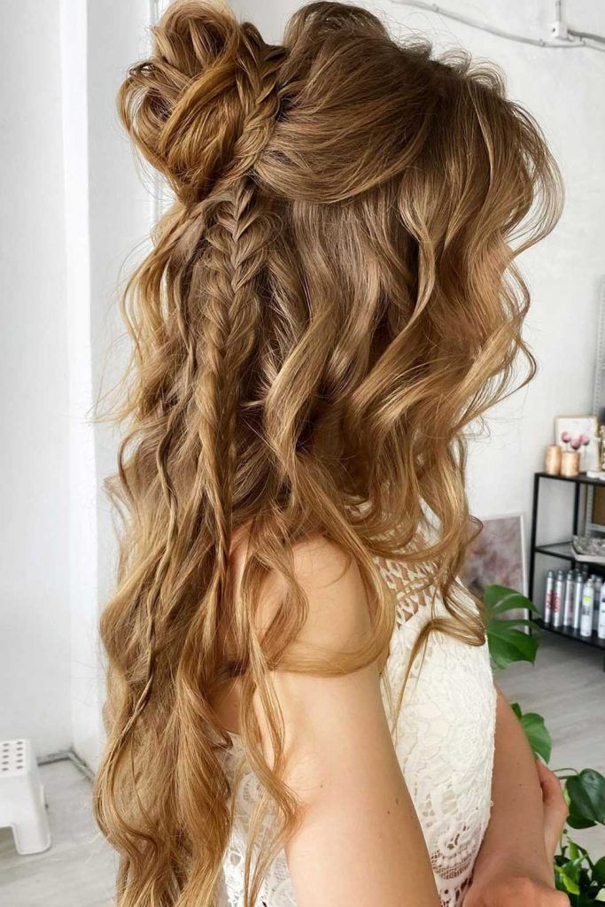 high bun braided half up hairstyle