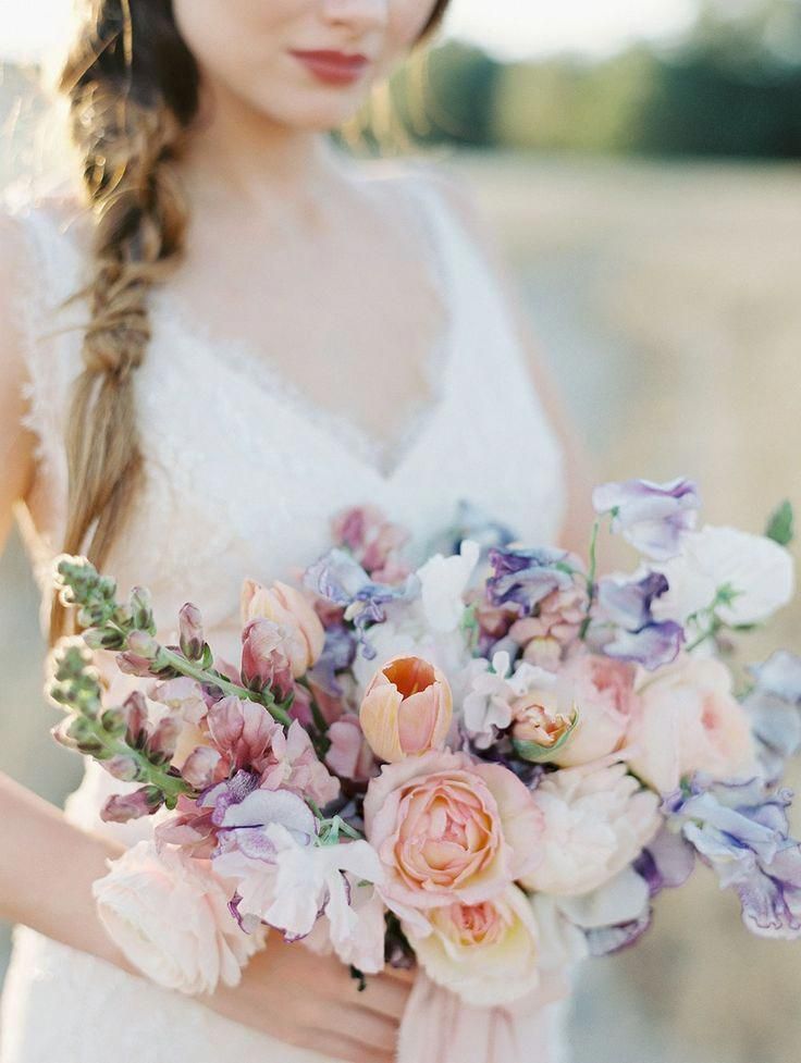lavender and peach tulip spring wedding bouquet