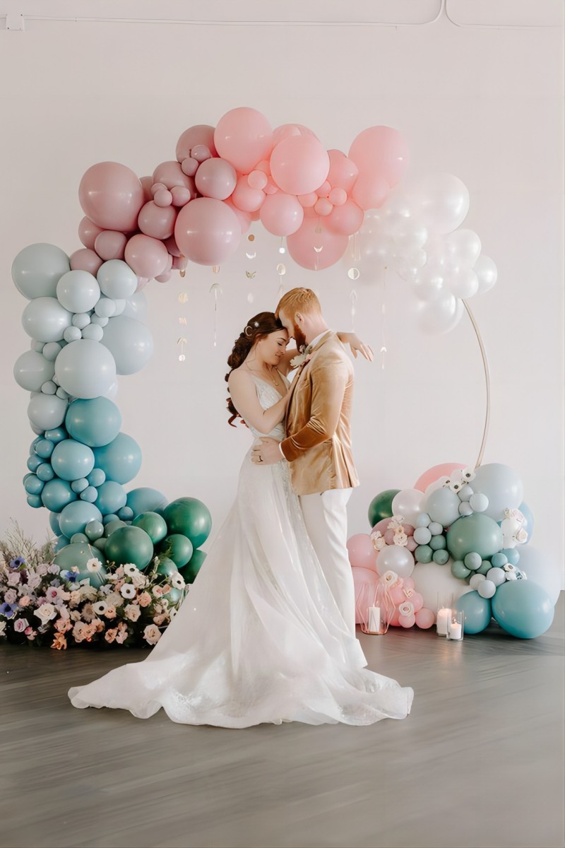 pastel balloon arch wedding ceremony backdrop arch