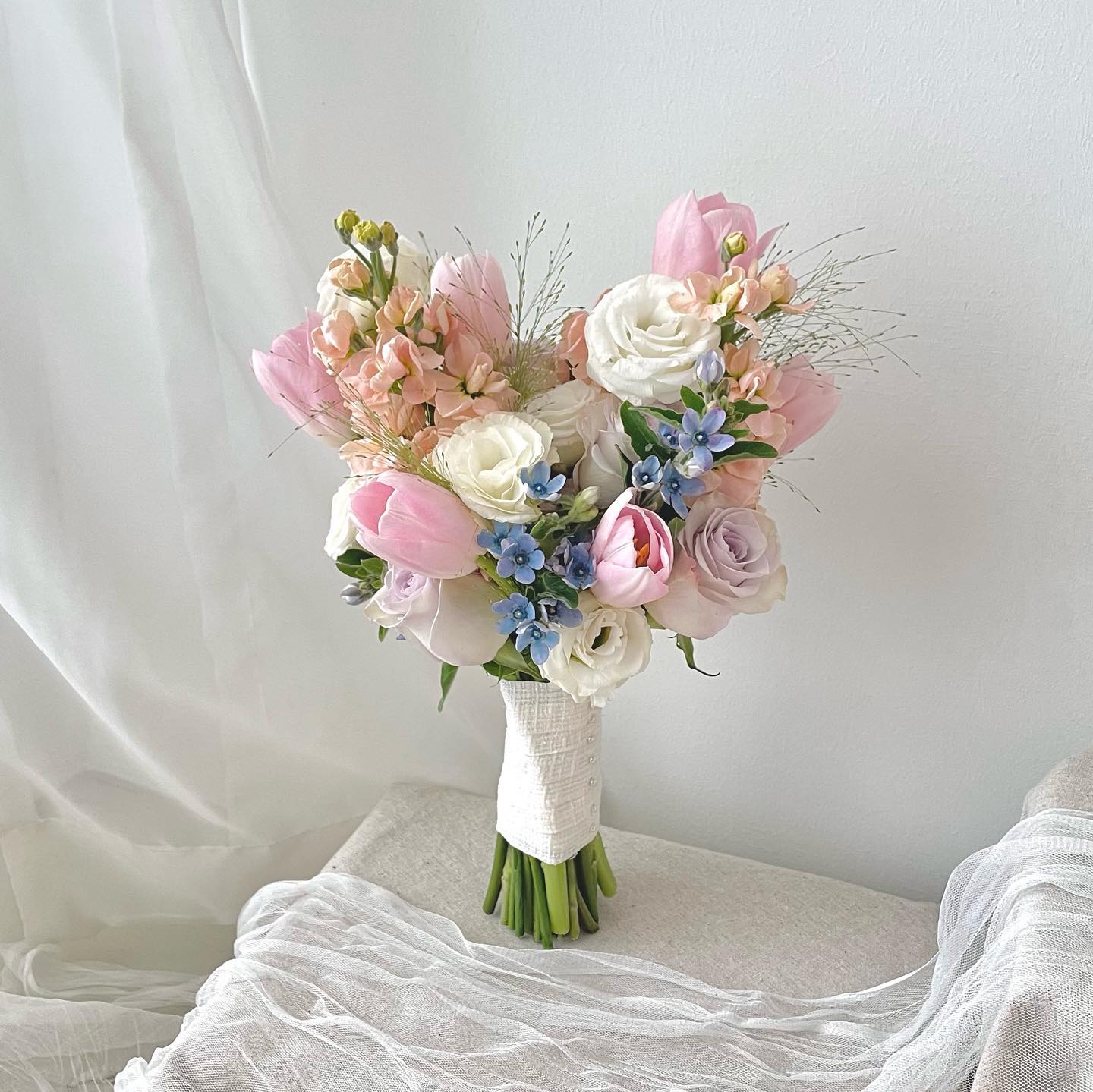 pink tulips silk flower wedding bouquet