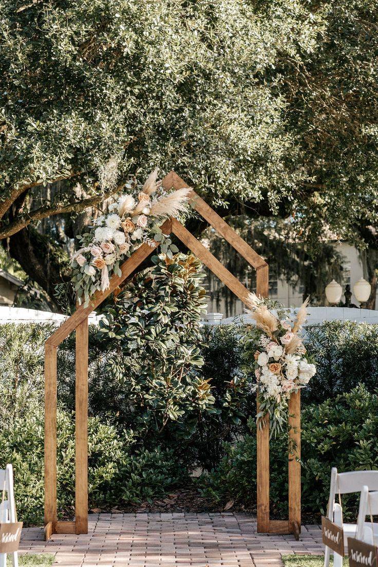 rustic backyard wooden wedding arch