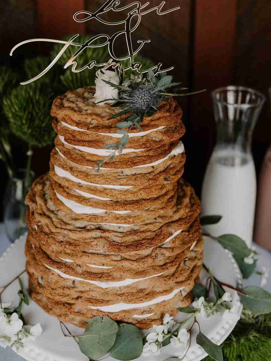 simple cookies wedding cake greenery