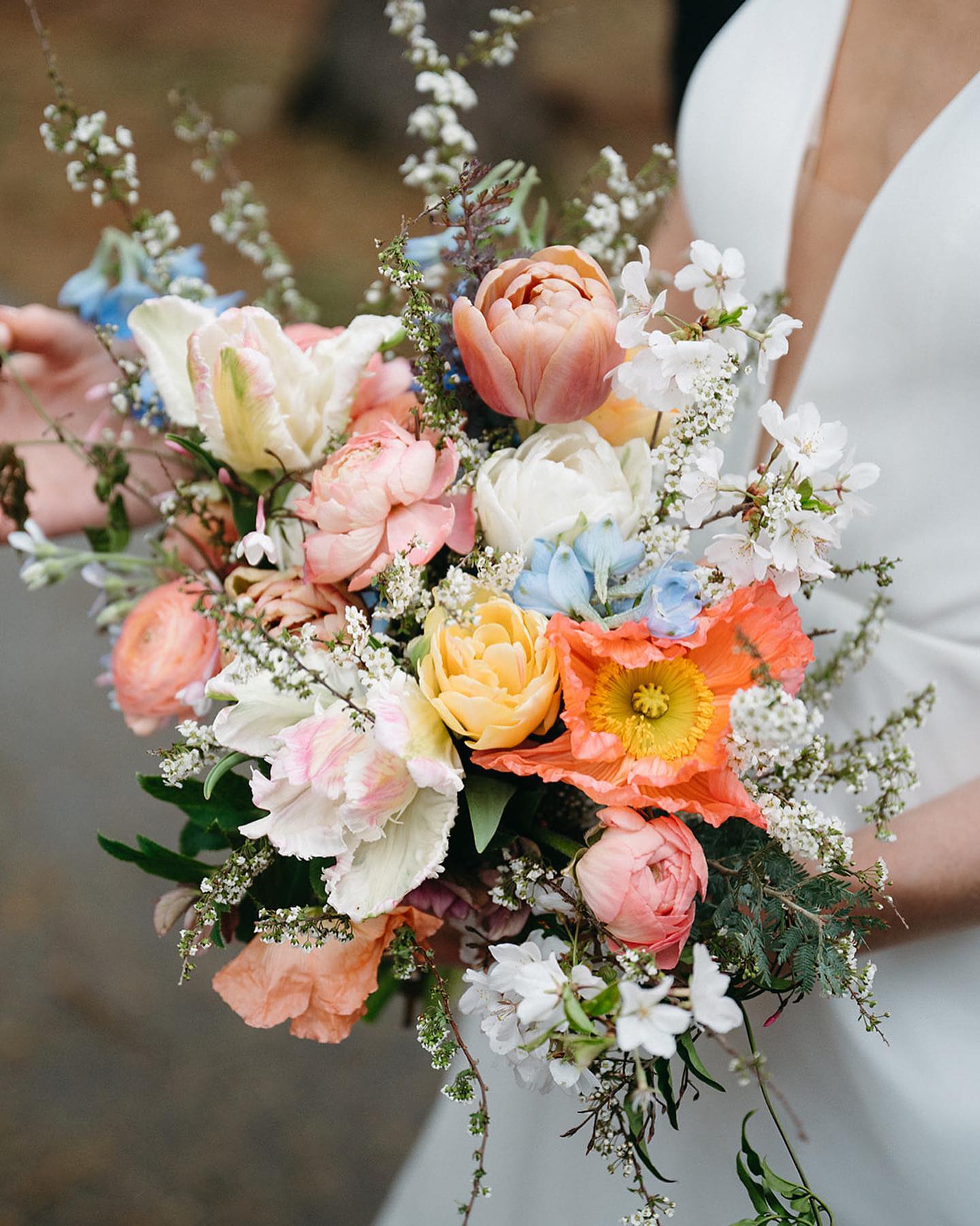 spring pastel peach tulip wedding bouquet