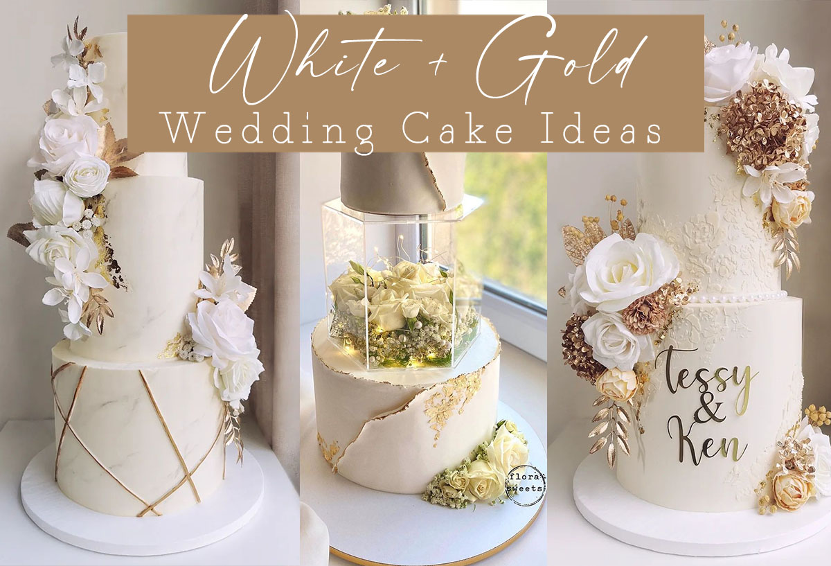 white and gold wedding cakes
