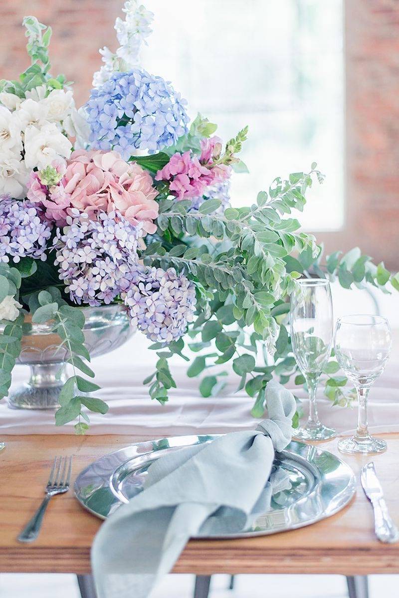 Blush Purple Blue Hydrangea Wedding Centerpiece