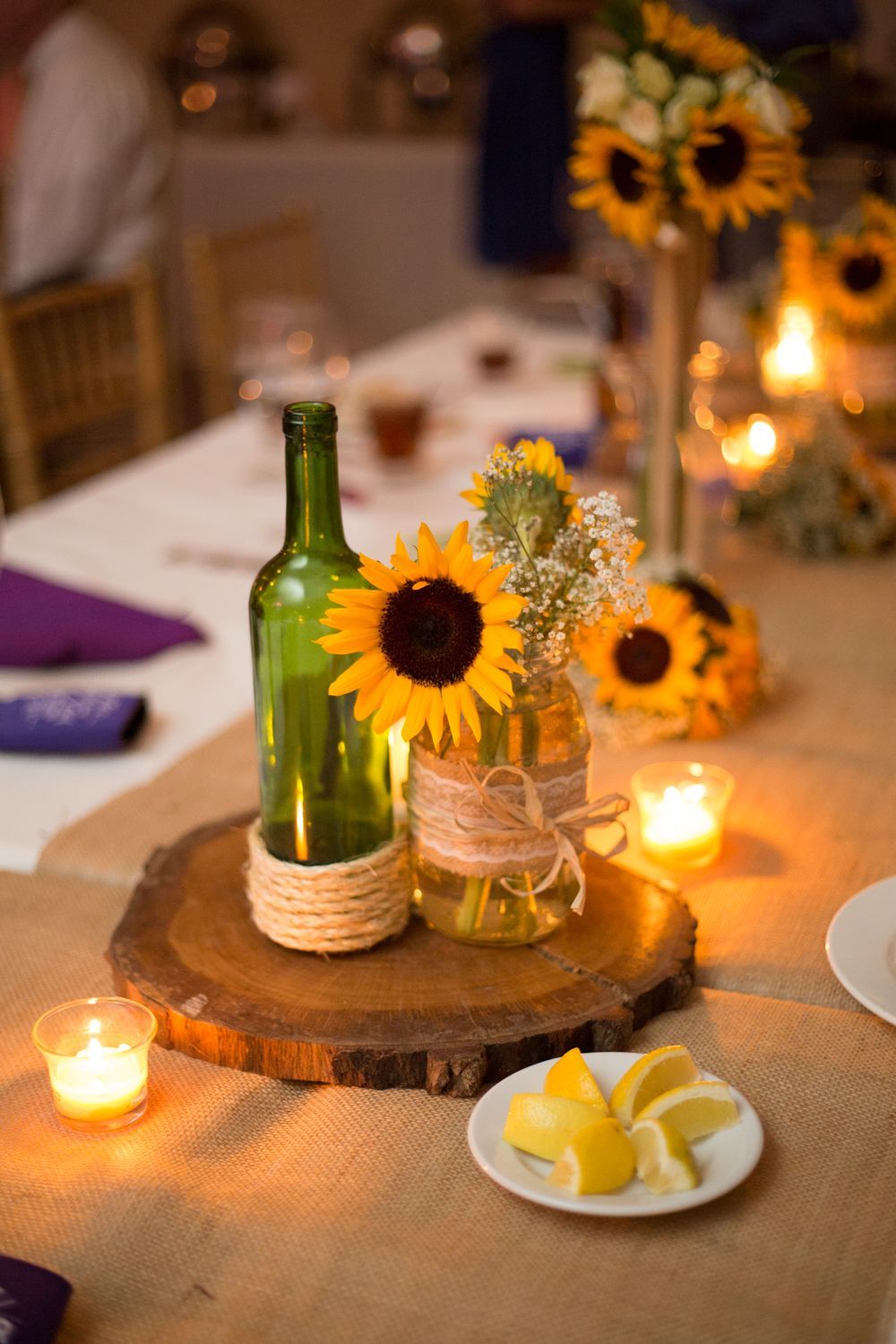 DIY Sunflower Wedding Candle Centerpieces