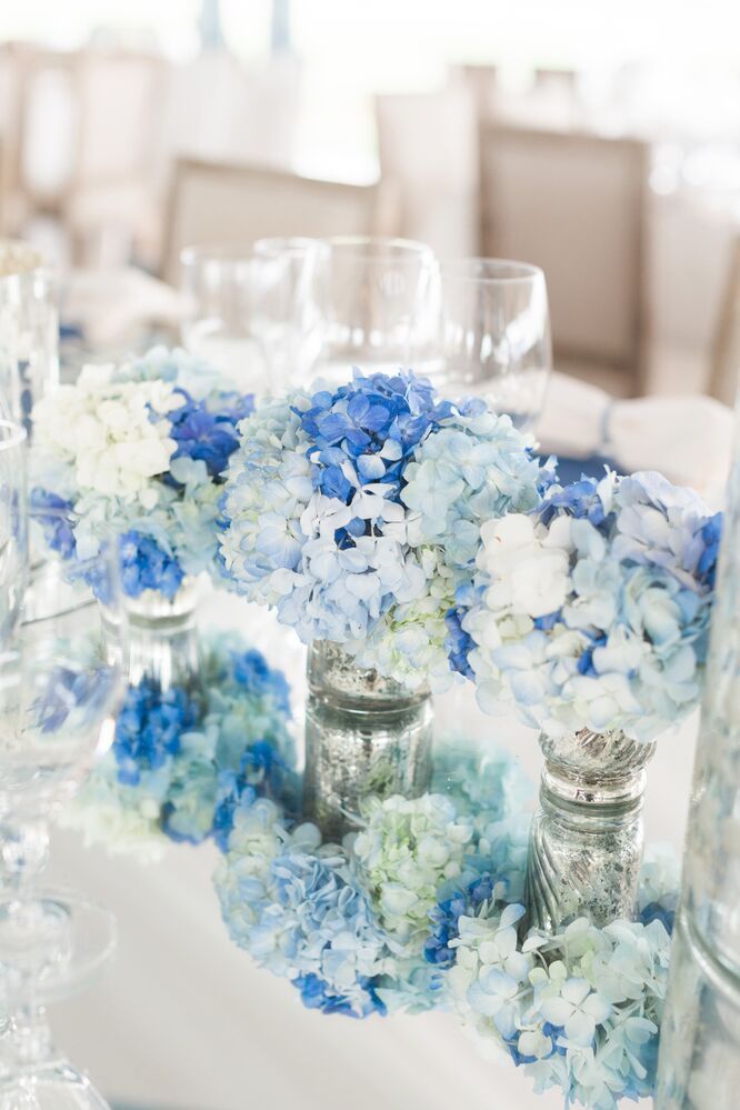 Elegant Vintage Blue Hydrangea Wedding Centerpiece