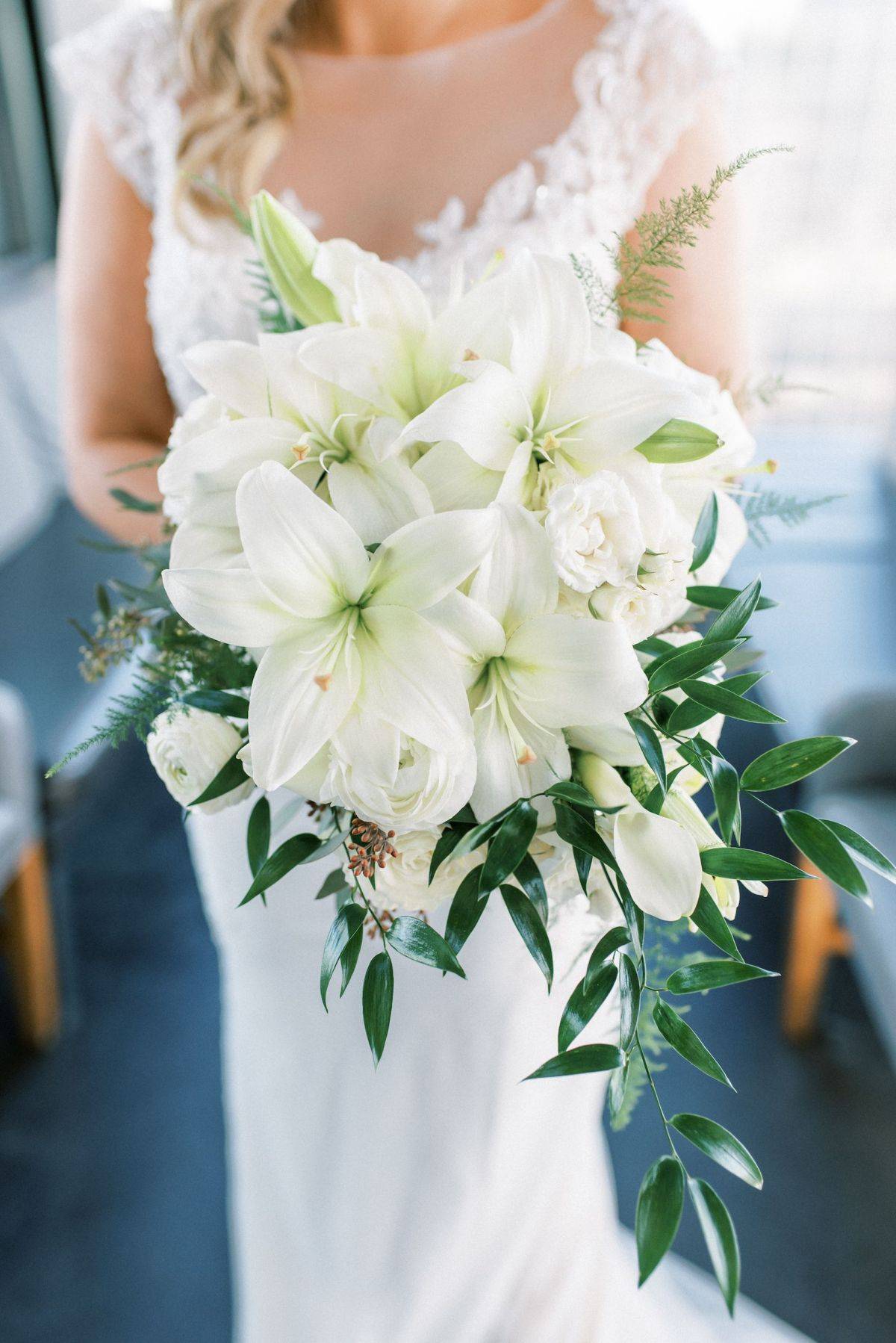 Lily and Roses Cascading Bridal Bouquet