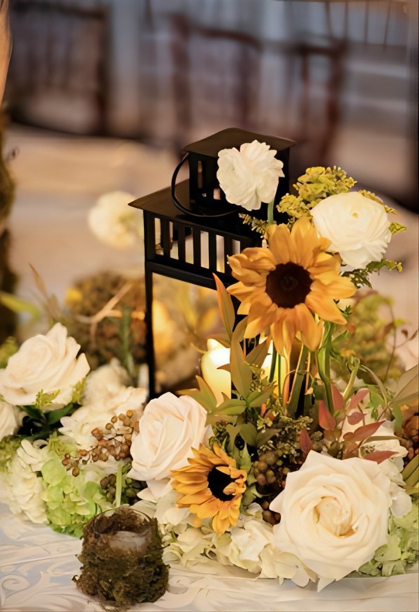 Sunflower Burlap Lace Wedding Centerpiece
