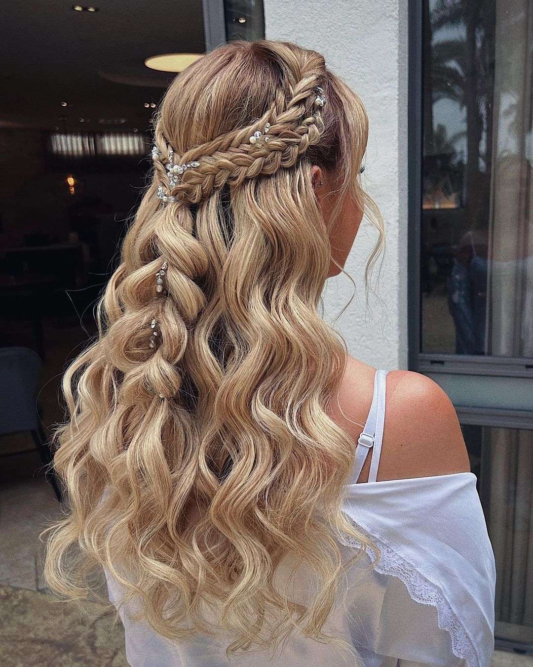 boho long braided half up hairstyle via zhanna_syniavska