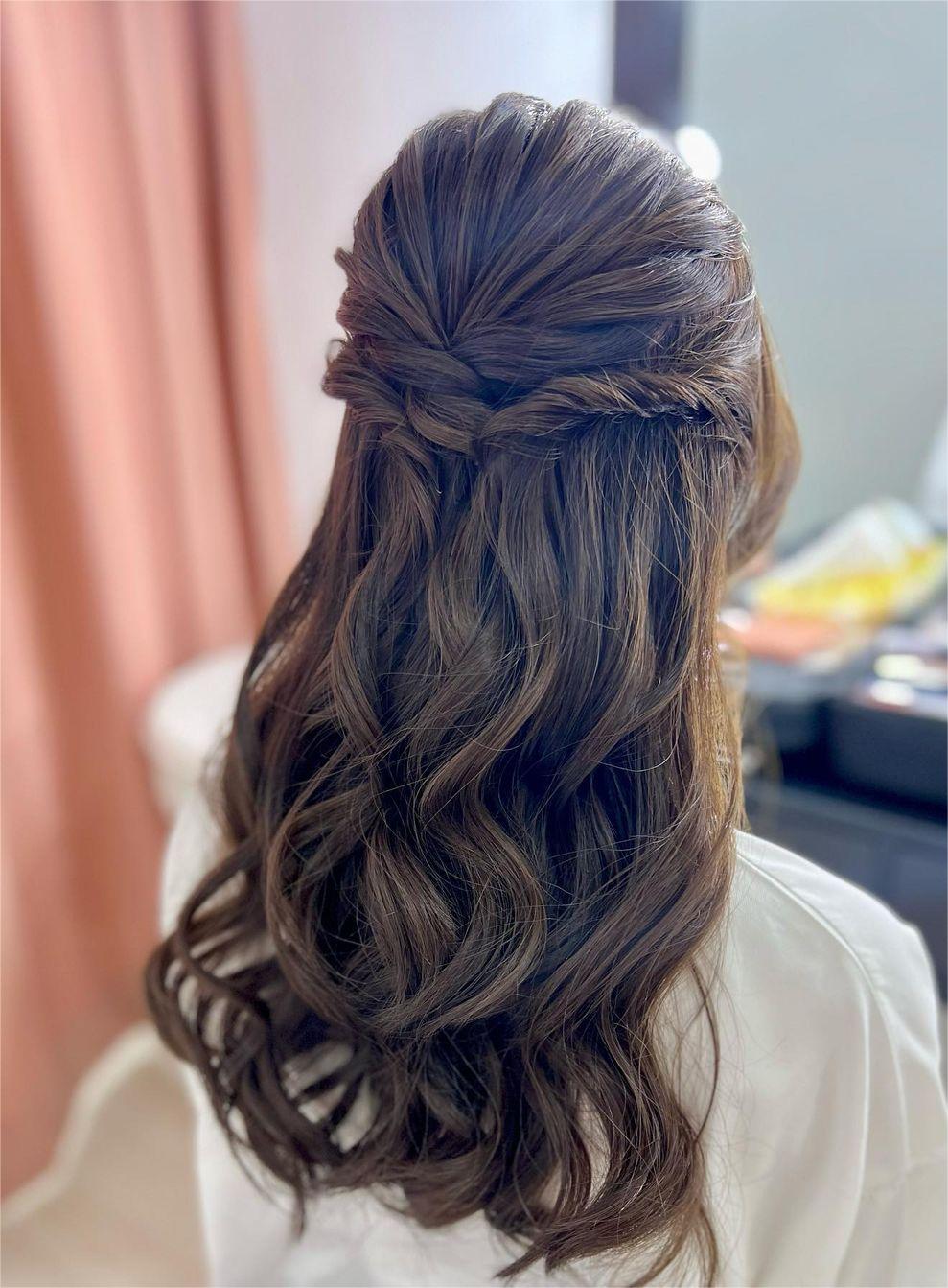 double twist half up half down bridesmaid hairstyle via joyceler_makeupartist