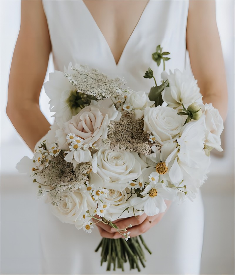 elegant bohemian white wedding bouquet via theeventartists