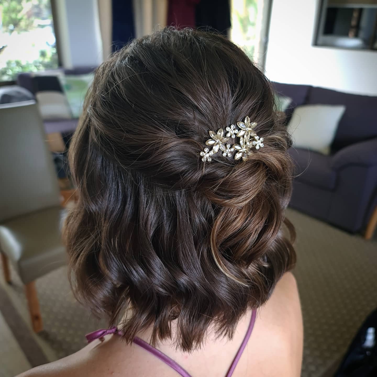 half up half down braided short bridesmaid hairstyle with hairpiece via elc_mua