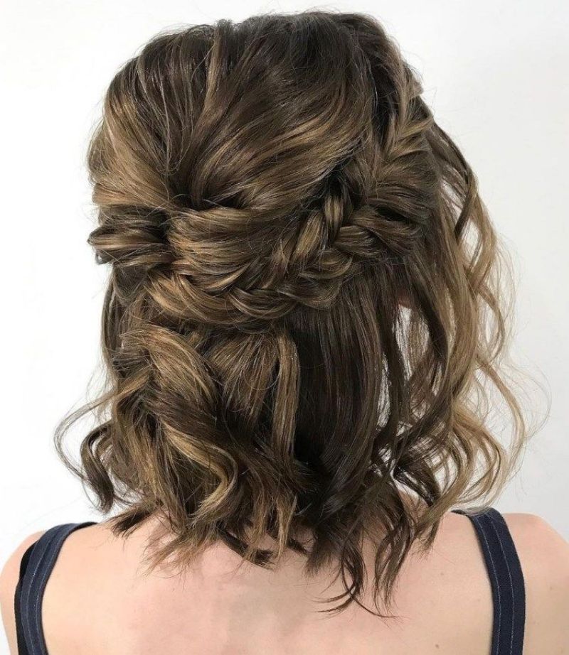 half up half down braided short bridesmaid hairstyle