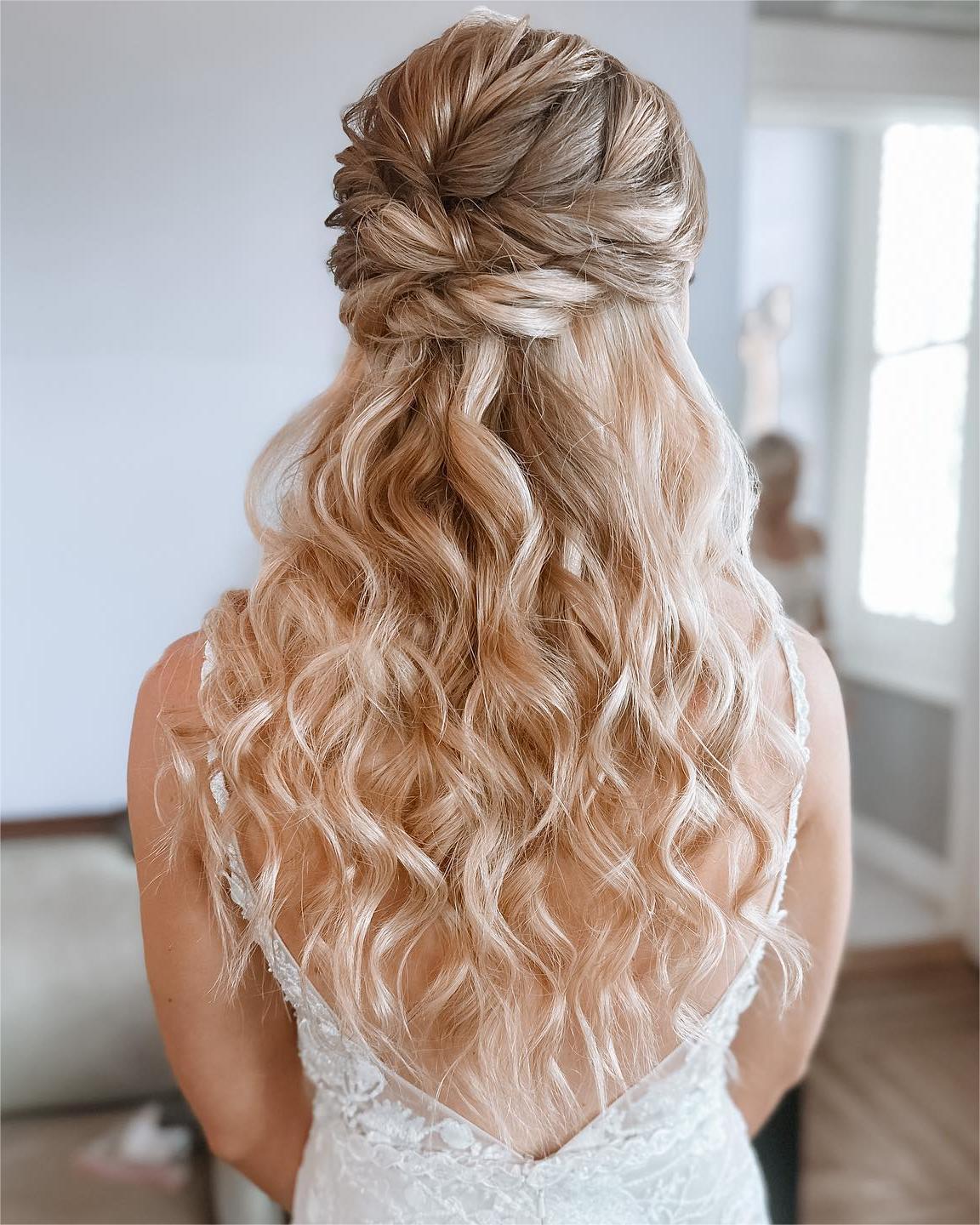 half up half down wavy bridesmaid hairstyle via bridalbabesbymelissa