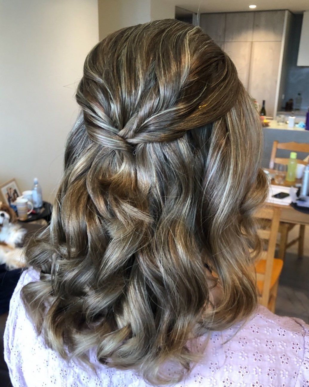 half up half down wavy short bridesmaid hairstyle via avajanehairandmakeup