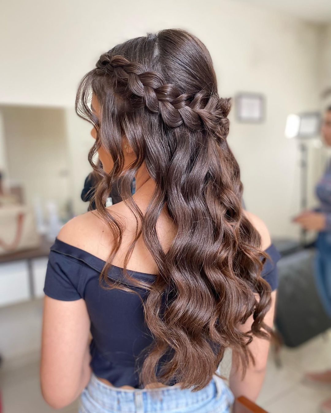 messy braided crown half up bridesmaid hairstyle via penteadoscintiareis