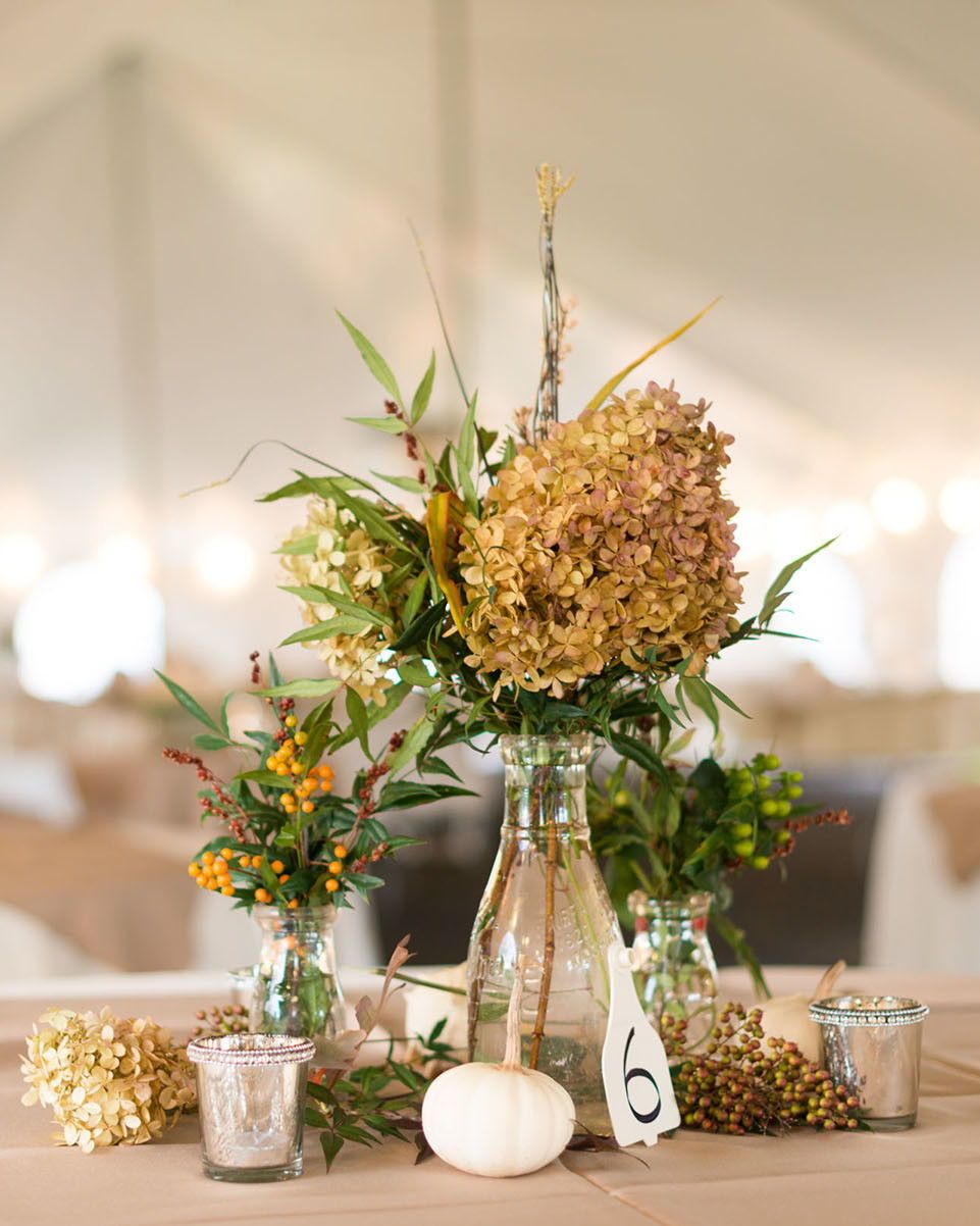 rustic dried hydrangeas wedding centerpiece