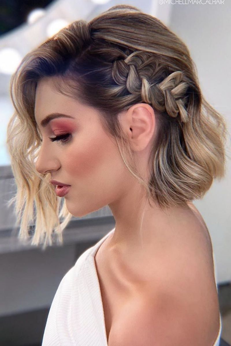 side braided short bridesmaid hairstyle for thin hair