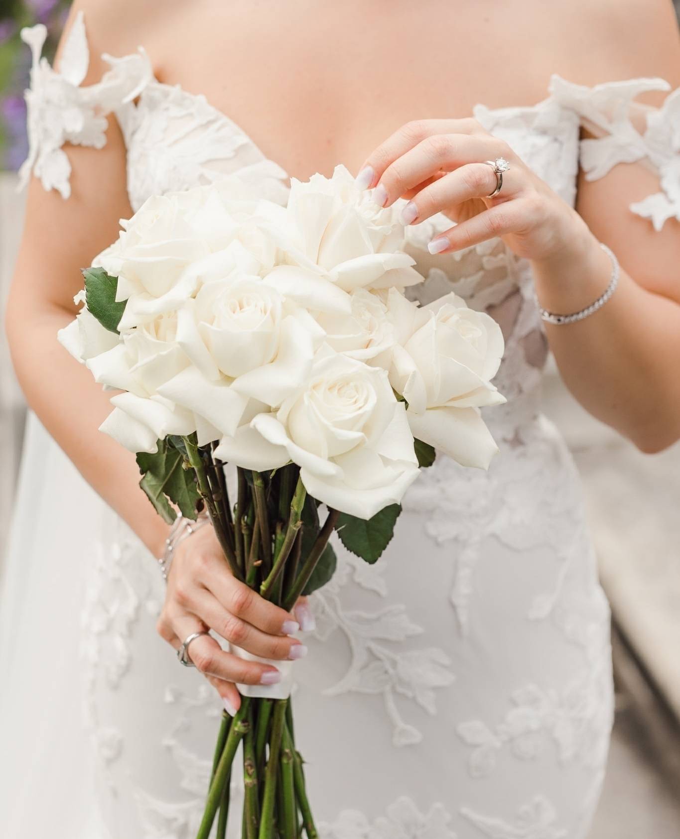 simple white roses wedding bouquet