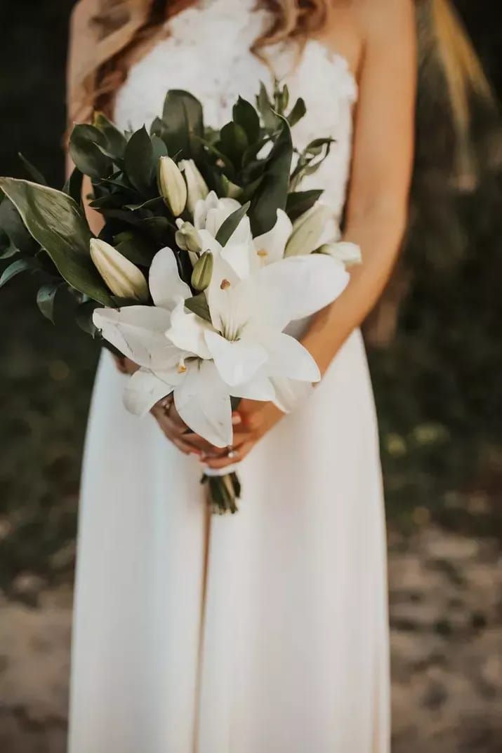 summer white lily wedding bouquet