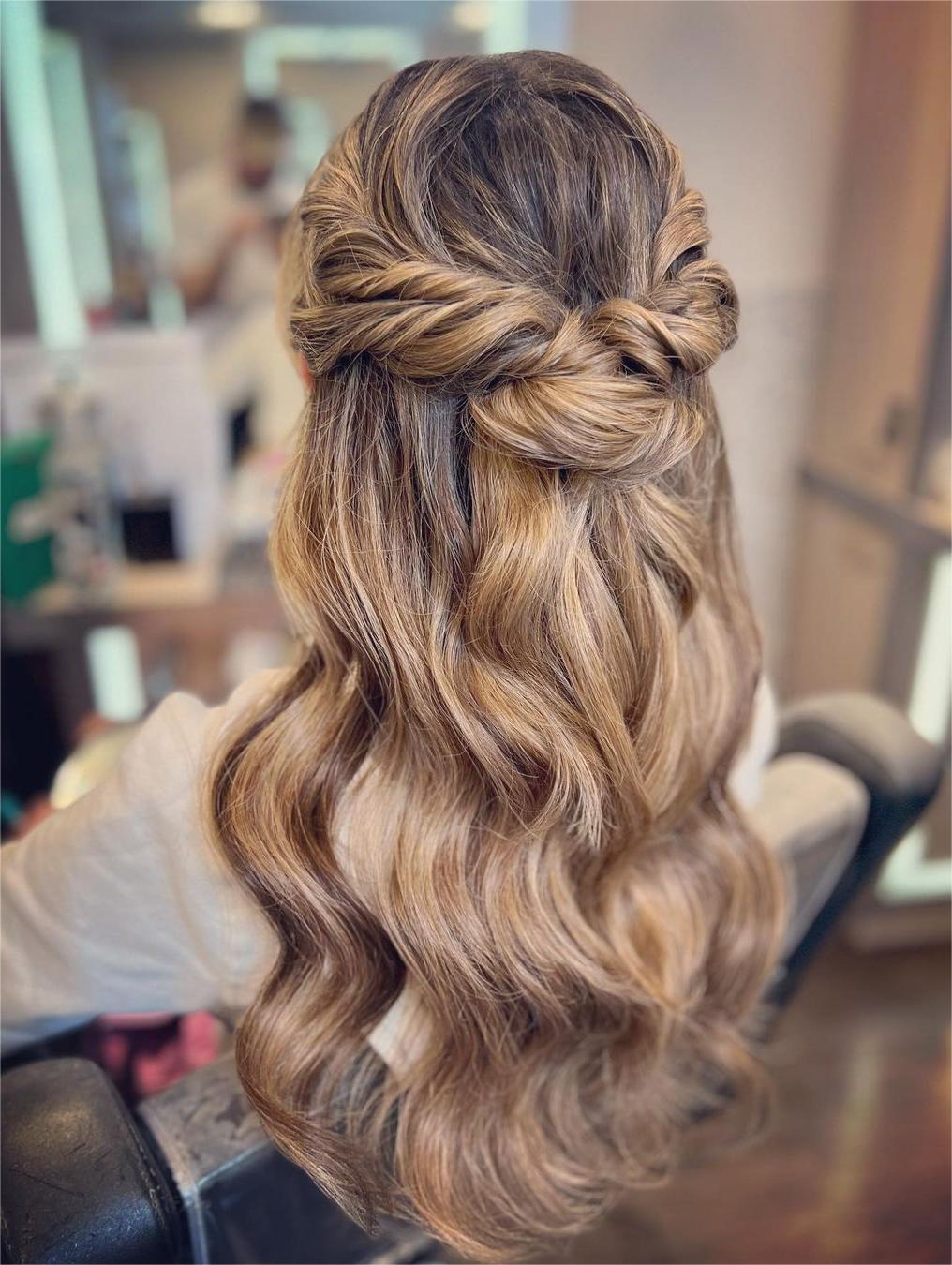 twisted bun half up half down bridesmaid hairstyle via hair_by_matt