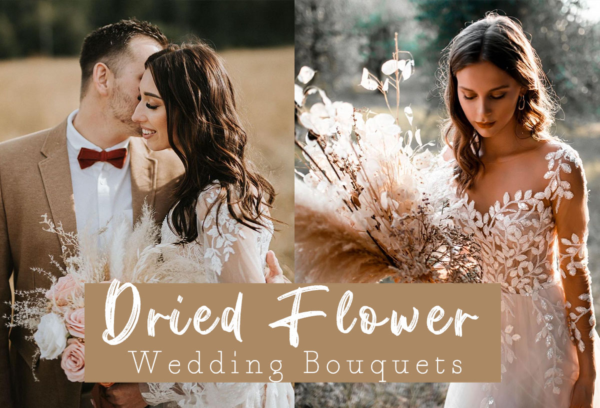 Dried flower wedding bouquets