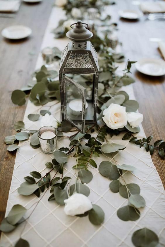 Eucalyptus Garland with Champagne Rose Wedding Table Decoration
