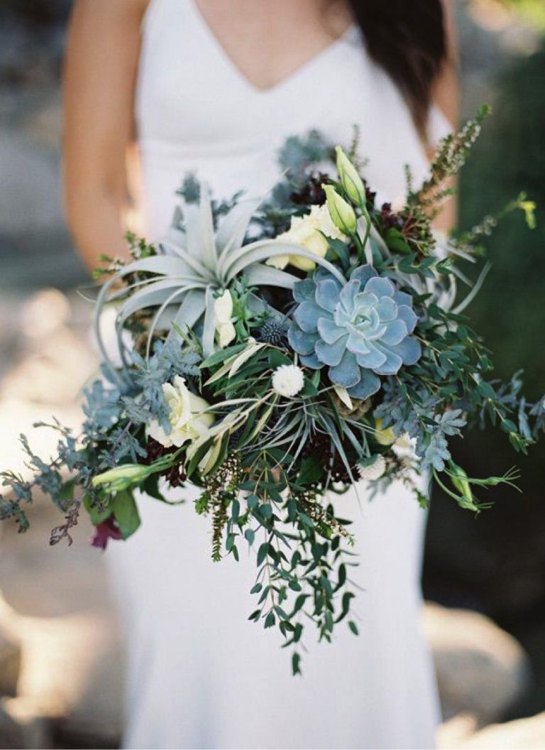Greenery Succulent Wedding Bouquets Ideas
