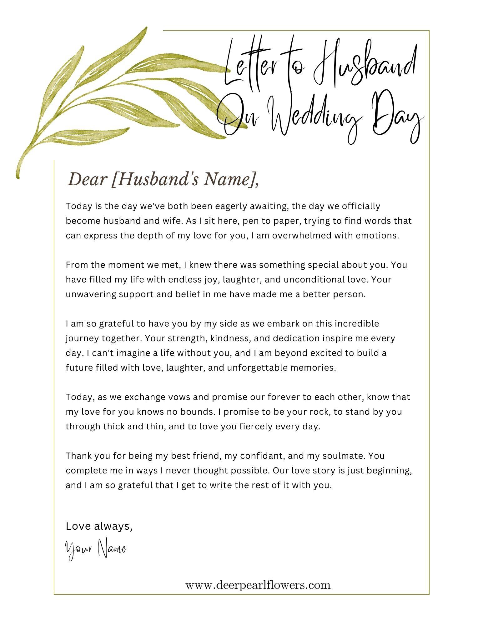 Letter to Husband On Wedding Day Example