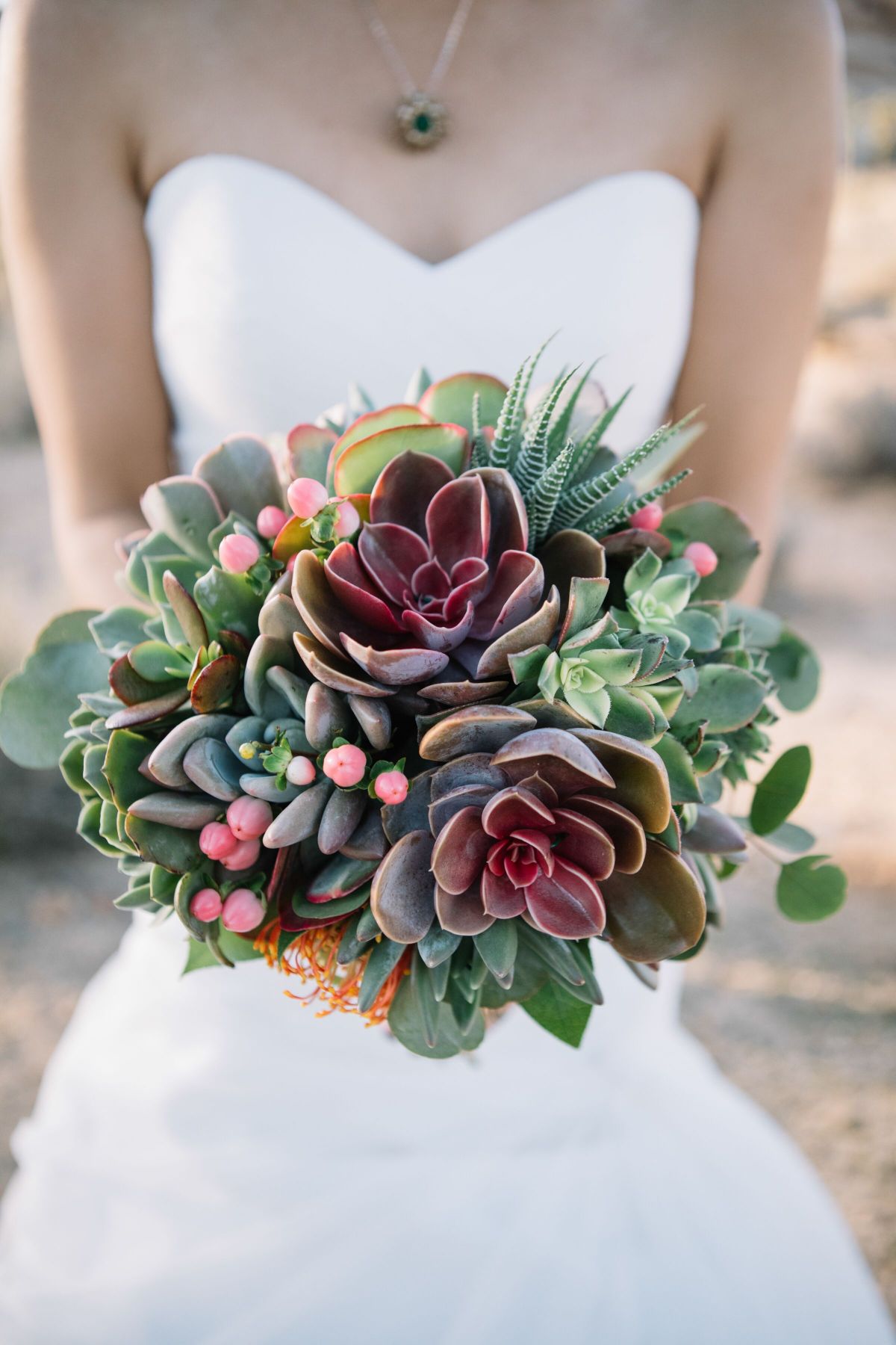 Modern Rustic Green and Purple Succulent Bouquet