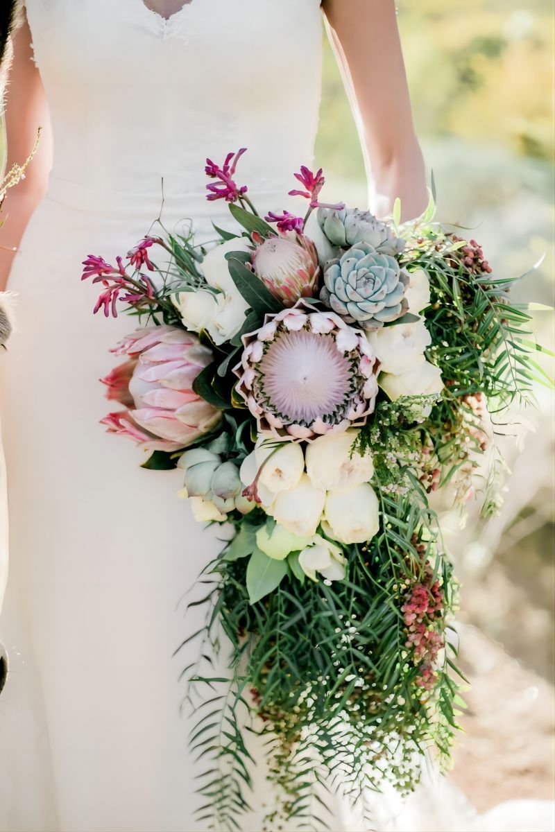 Sascading Succulent and Protea Wedding Bouquet
