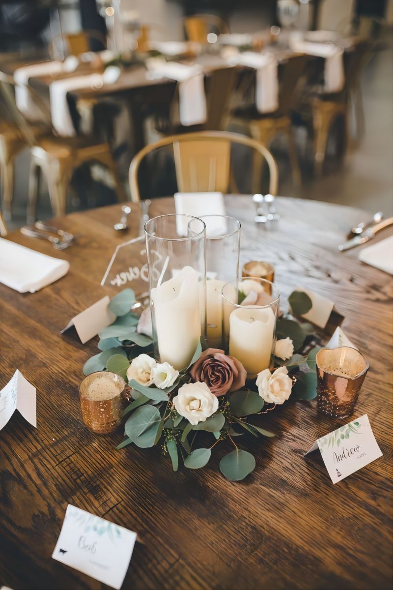 Short Candle and Greenery Wedding Centerpiece