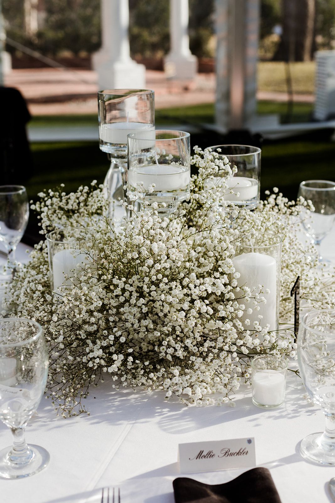 Simple Babys Breath and Candles Wedding Centerpieces