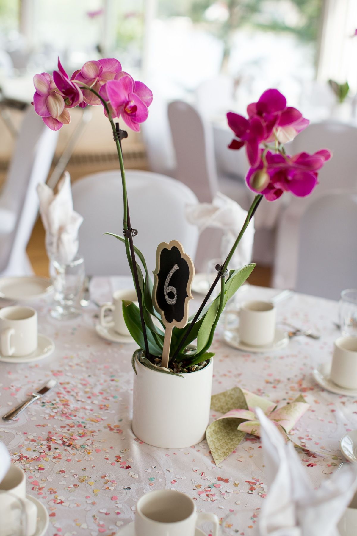 Simple Potted Orchid Wedding Centerpiece