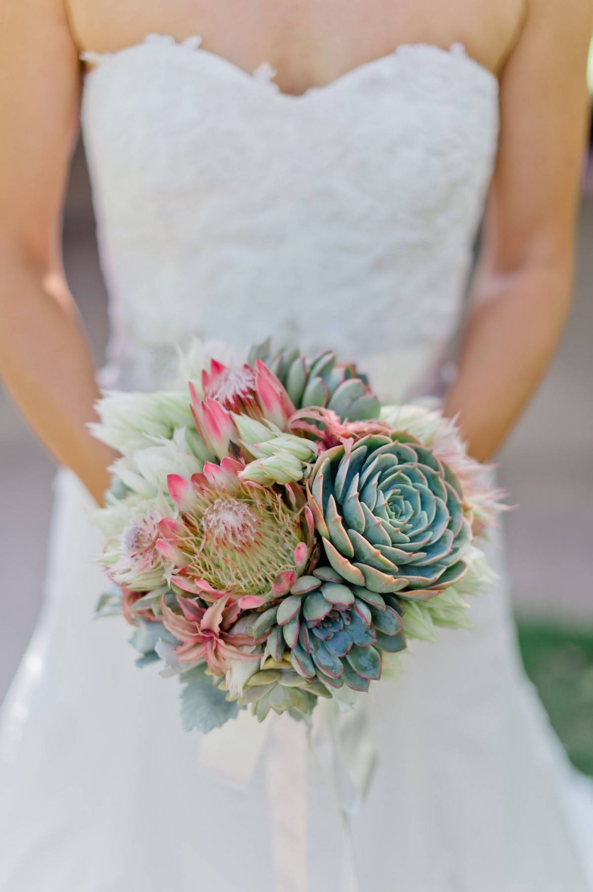 Simple Succulent and Protea Wedding Bouquet