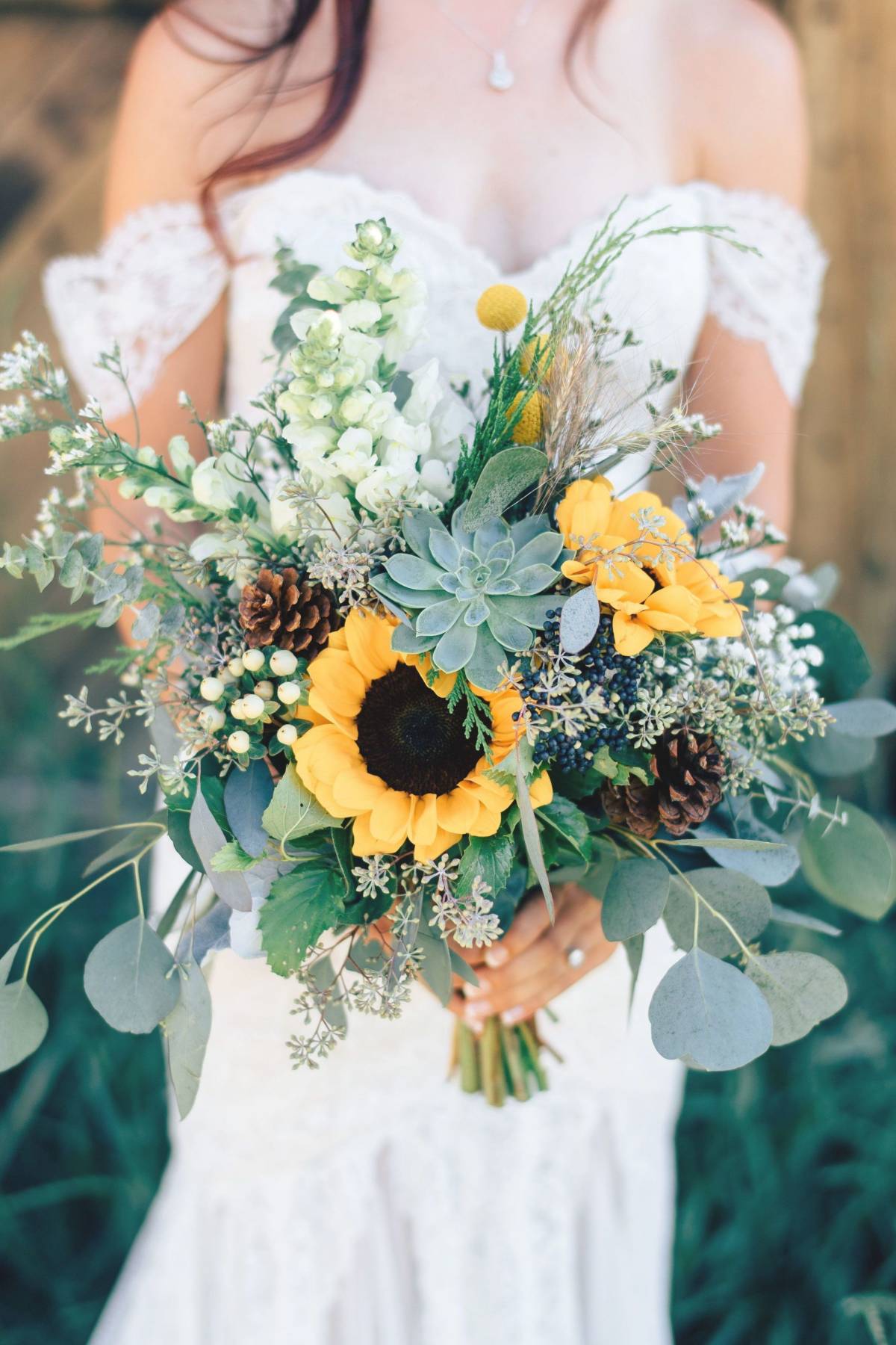 Succulent and Sunflower Wedding Bouquet Ideas