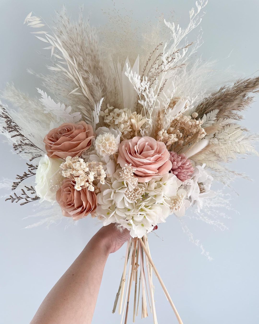 artificial flower with pampas grass wedding bouquet via pampasoutlet