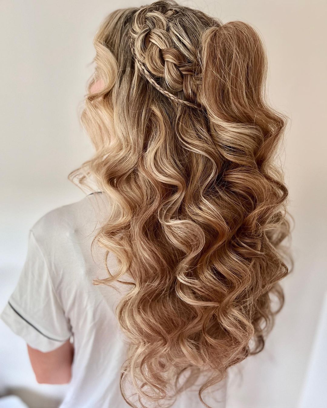 bohemian braided half up long prom hairstyle via shannonsarabridalhair