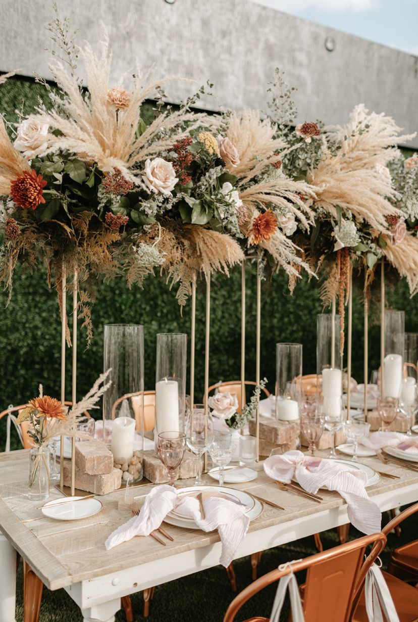 bohemian pampas grass tall wedding centerpiece