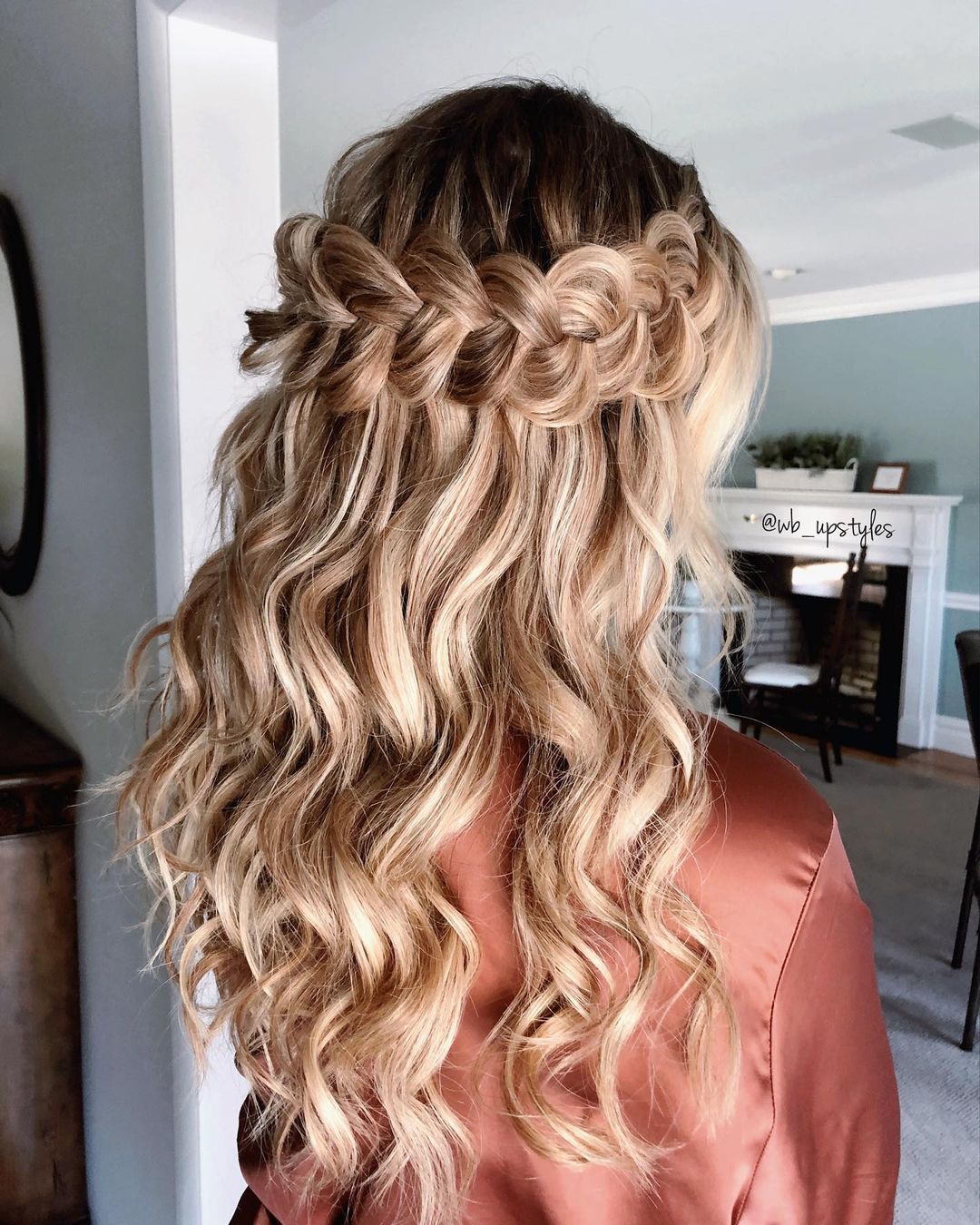 braided crown waterful half up half down medium length hairstyle via wb_upstyles