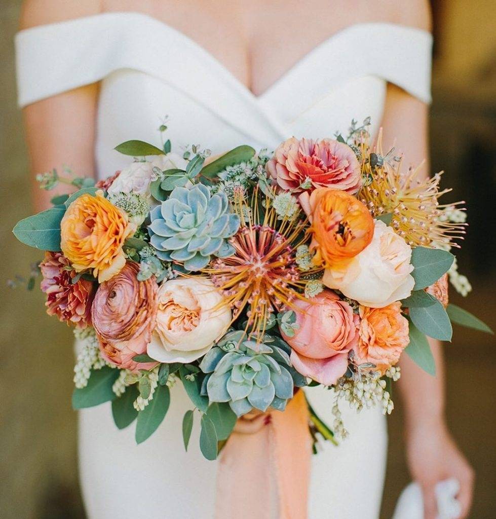 colorful summer succulent wedding bouquet