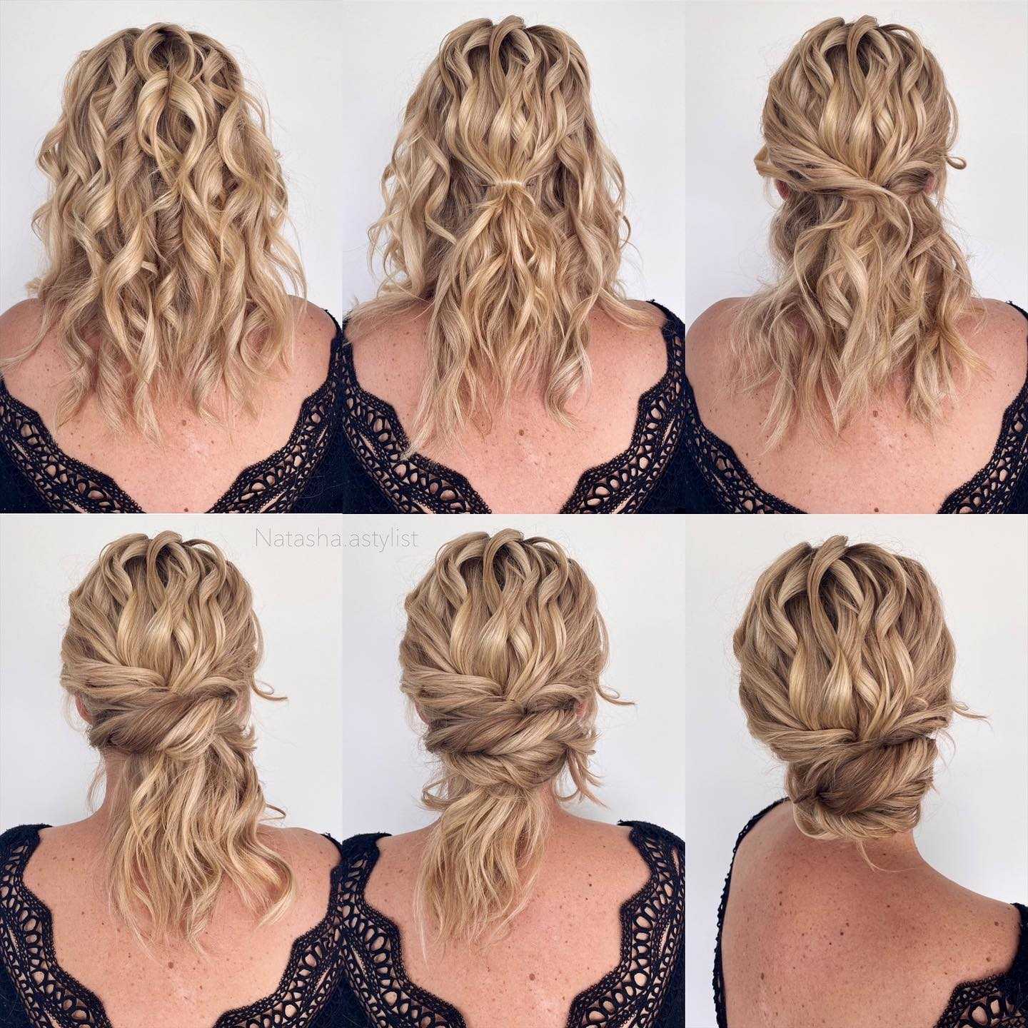 messy twisted low bun hairstyle for wedding via natasha.astylist